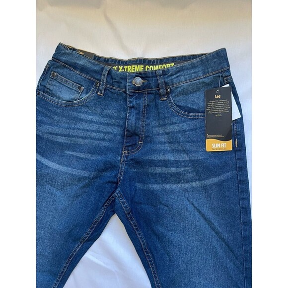 Lee Jeans Blue Denim Slim Fit Straight Leg Size 16 H X-Treme Comfort Band waist - Picture 4 of 6